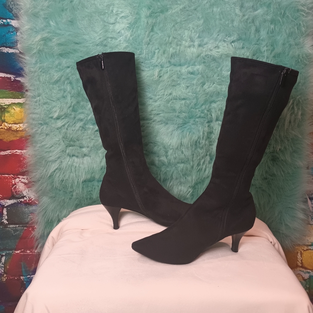 Impo Flex Black Faux Suede Side Zip Tall Boots Size 10 M